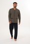 Men's Black Striped Front Buttoned Brown Pajama Set 8027 - 7