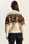 Women's Ecru Brown Crew Neck Patterned Knitted Sweater 20251117 - 7