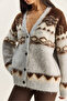 Women's Gray Geometric Patterned Shawl Knitwear Cardigan 20258059 - 6