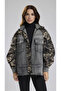 Women's Denim and Camouflage Fabric Paneled Design Oversized Jacket - 2