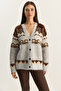 Women's Gray Geometric Patterned Shawl Knitwear Cardigan 20258059 - 2