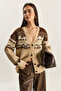 Women's Beige Geometric Patterned Shawl Knitwear Cardigan 20258059 - 3