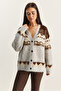 Women's Gray Geometric Patterned Shawl Knitwear Cardigan 20258059 - 5