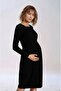 Women's Crew Neck Suitable for Hijab Long Sleeve Viscose Stylish Maternity Dress with Hidden Nursing Section - 7