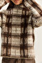 Women's Brown Ecru Brushed Effect Checkered Knitted Sweater 20258060 - 6