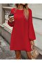 Women's Long Sleeve Round Neck Mini Imported Crepe Dress - 3