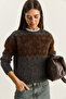 Women's Anthracite Brown Crew Neck Patterned Knitted Sweater 20251117