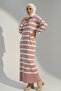 Striped Knit Dress with Button Detail at the Collar 11031-1 Powder