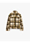 Pocketed Zippered Long Sleeve Comfortable Fit Mock Neck Plaid Plush Cardigan - 4