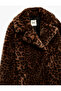 Faux Fur Coat Leopard Print Long Sleeve with Pockets - 6