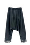 Women's Faux Leather Flared Pants with Lace Detail Design - 2