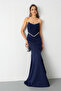 Women's Navy Blue Strapless Stone Peplum Cut Promise Engagement Wedding Evening Dress