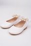 White Patent Leather Children's Ballerina Shoes with Orthopedic Pads and Pearl on the Ankle - 6