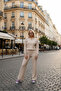 Beige Fleece-Lined Knit Pants Bomber Jacket Women's Two-Piece Set
