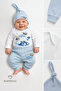 Little Prince 3-Piece Baby Boy Set – Long Sleeve 100% Cotton Bodysuit, Pants and Hat Set Blue - 4