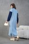Women's Long Knit Dress with Denim Detail on the Sleeves, Tulle Front, Floral and Stone Embroidery, Loose Fit - 7