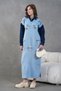 Women's Long Knit Dress with Denim Detail on the Sleeves, Tulle Front, Floral and Stone Embroidery, Loose Fit