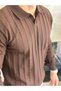 Men's Polo Neck Textured Sweater Bitter Brown Eca054 - 4