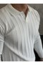 Men's Polo Neck Textured Sweater White Eca054 - 4