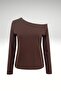 Brown-Beige 2-Pack Women's Off-Shoulder Boat Neck Relaxed Fit Long Sleeve T-Shirt - 4