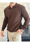 Men's Polo Neck Textured Sweater Bitter Brown Eca054 - 3