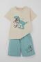 Boy's Shorts Set Console King Gamer Dinosaur Printed 2-6 Years Old, Cream - 5