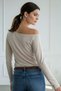 Brown-Beige 2-Pack Women's Off-Shoulder Boat Neck Relaxed Fit Long Sleeve T-Shirt - 7