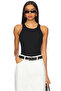 Women's Black Halter Neck Bodycon Double Layer Stretchy Sandy Fabric Tank Top