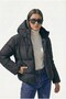 Women's Black Puffer Jacket Hooded Relax Fit Drawstring - 2