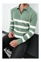 Men's Shirt Collar Zippered Striped Knitwear