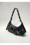 Rocker - Buckle Metal Ring Baguette Bag |   Punk Hobo with Silver Accessories