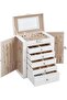 6-Tier Jewelry Box with Mirror, Lockable, 5 Drawers, White - UJBC152W01