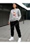 Women/Girls Loose Fitting Zero-Necklace Sweatshirt Set with Bag Bear Printed