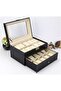 Watch Box Storage Case, PU Leather Lockable, 2 Layers, 20 Slots, Black - 2