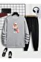 Women/Girls Loose Fitting Zero-Necklace Sweatshirt Set with Bag Bear Printed - 2
