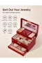 Jewelry Box, 3-Layer Leather Jewelry Storage Box (Red)