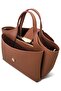 Tan Lock Detailed Soft Textured Multi-Compartment Women's Hand and Crossbody Shoulder Bag - 6