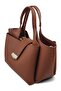 Tan Lock Detailed Soft Textured Multi-Compartment Women's Hand and Crossbody Shoulder Bag - 5