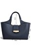 Navy Blue Lock Detailed Soft Textured Multi-Compartment Women's Hand and Crossbody Shoulder Bag - 2