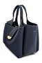 Navy Blue Lock Detailed Soft Textured Multi-Compartment Women's Hand and Crossbody Shoulder Bag - 5