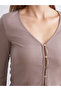 Beige V-Neck Textured Women's Cardigan - 3