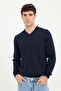 Men's Regular Fit V-Neck Navy Blue Knitwear - 3