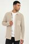 Men's Regular Fit Polo Collar Beige Cardigan - 3