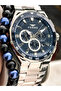 With Calendar, Men's Wristwatch, Silver Steel Band, Navy Blue Dial, Stylish Design Bracelet Gift