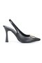 Melina Flexible Soft Non-Slip Sole (10 cm) Black Skin Open Elastic V Buckle Women's Heeled Shoes - 5