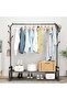 Simple Single Pole Drying Rack, Bottom Shelf, With Hooks On The Sides, Can Hang Clothes And Bags, Si