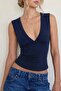 Dark Blue V-Neck Stretchy Crop Top Blouse Wft8070B - 2