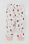 Baby Girl Pajama Set with Shoulder Patches, Cute Little Apple Pattern, 4 Months-1 Year, Ecru - 5