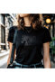 Horse Pattern Crystal Stone Printed Cotton Crew Neck T-Shirt Black