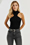 Women's Black Halter Neck Camisole Blouse - 2